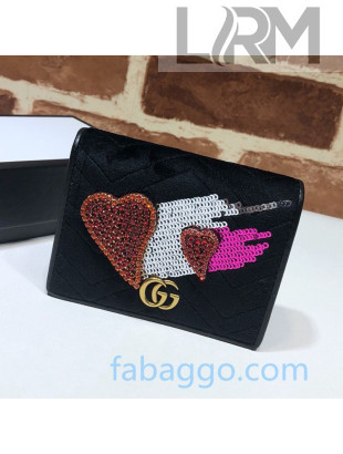 Gucci GG Marmont Velvet Heart Card Case Wallet ‎466492 Black 2020