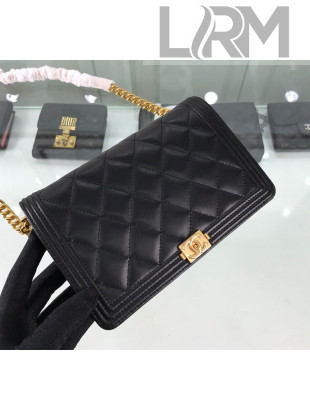 Chanel Lambskin Boy Chanel Wallet on Chain A81969 Black/Gold 2019
