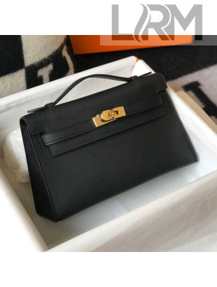 Hermes Kelly Mini Pouchette Bag 22cm in Epsom Leather Black/Gold 2020