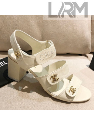 Chanel Lambskin Heel Sandals 8cm G37387 White 2021