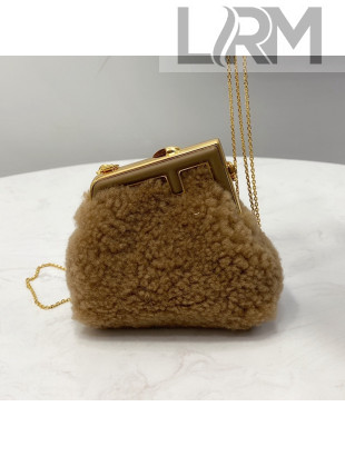 Fendi First Nano Bag Charm in Wool Sheepskin Khaki 2021 80018S
