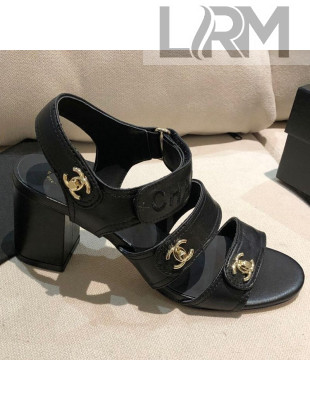 Chanel Lambskin Heel Sandals 8cm G37387 Black/Gold 2021