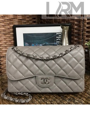 Chanel Jumbo Quilted Grained Calfskin Classic Large Flap Bag Gray/Silver 2020