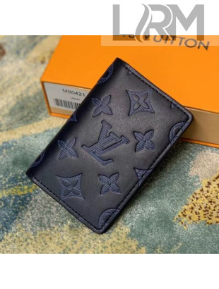 Louis Vuitton Pocket Organizer Wallet in Navy Blue Monogram Leather M80421 2021