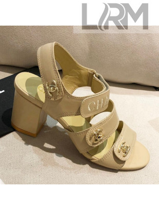 Chanel Lambskin Heel Sandals 8cm G37387 Apricot 2021