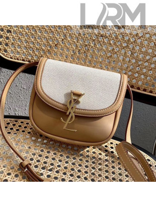 Saint Laurent Kaia Small Satchel in Cotton Cnvas and Vintage Leather 619740 Brown/White 2020