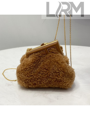 Fendi First Nano Bag Charm in Wool Sheepskin Brown 2021 80018S