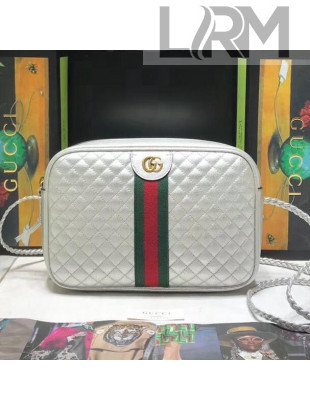 Gucci Web Matelassé Laminated Leather Small Shoulder Bag 541061 Silver 2019