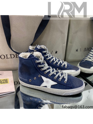 Golden Goose Francy Sneakers in Blue Suede and Shearling Lining 2021