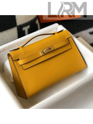 Hermes Kelly Mini Pouchette Bag 22cm in Epsom Leather Yellow/Gold 2020