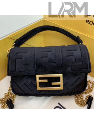 Fendi FF Velvet Mini Baguette Flap Bag Black 2019