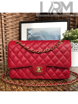 Chanel Jumbo Quilted Grained Calfskin Classic Medium Flap Bag Red 2020