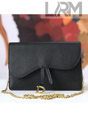 Dior Saddle Large Wallet on Chain Clutch WOC in Grained Calfskin Black 2019