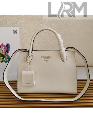 Prada Medium Saffiano Leather Monochrome Top Handle Bag 1BA155 White 2021