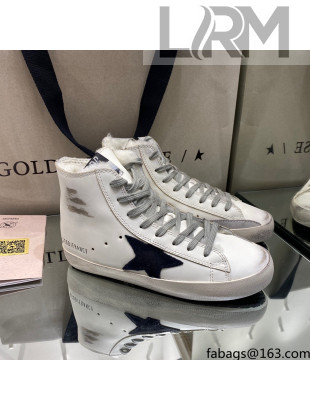 Golden Goose Francy Sneakers in White Leather with Shearling Lining and Black Star 2021