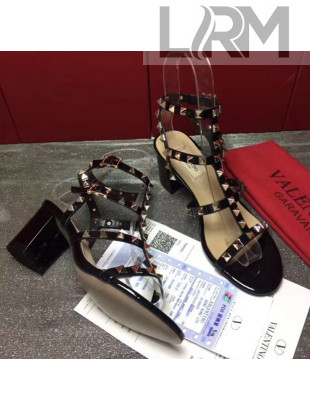 Valentino Rockstud Patent Calfskin Sandal with 6.5CM Heel Black 2017