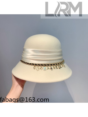 Chanel Wool Bucket Hat with Chain Charm White 2021