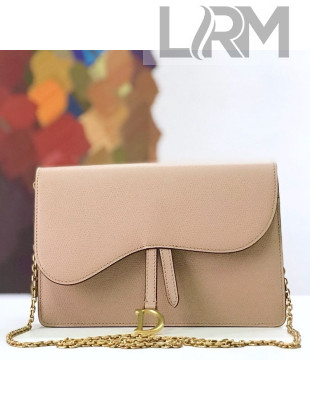 Dior Saddle Large Wallet on Chain Clutch WOC in Grained Calfskin Nude 2019