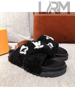 Louis Vuitton Paseo Flat Comfort Shearling Sandals Black 2021