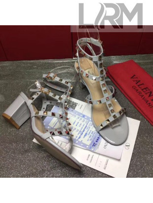 Valentino Rockstud Patent Calfskin Sandal with 6.5CM Heel Pale Blue 2017