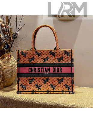 Dior Medium Book Tote Bag in Orange Multicolor Dragon & Fire Embroidery 2021