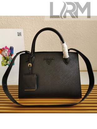 Prada Medium Saffiano Leather Monochrome Top Handle Bag 1BA155 Black 2021