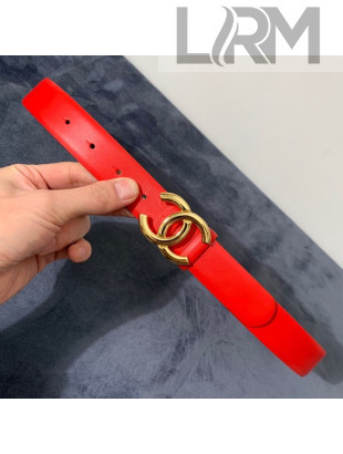 Chanel Calfskin Belt 30mm with CC Buckle Bright Red