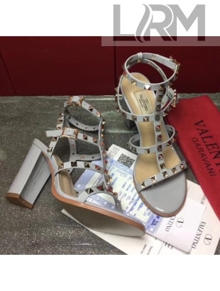 Valentino Rockstud Patent Calfskin Sandal with 9.5CM Heel Pale Blue 2017