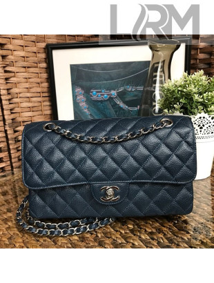 Chanel Jumbo Quilted Grained Calfskin Classic Medium Flap Bag Navy Blue 2020