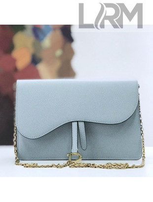 Dior Saddle Large Wallet on Chain Clutch WOC in Grained Calfskin Blue 2019