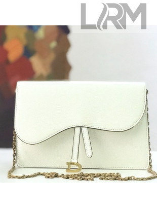 Dior Saddle Large Wallet on Chain Clutch WOC in Grained Calfskin White 2019