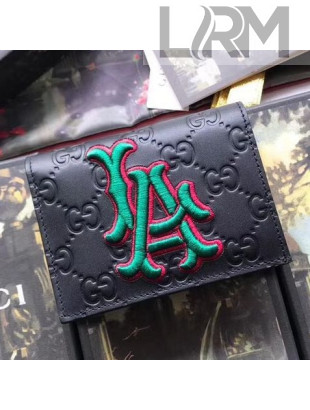Gucci Signature Leather LA Angels Card Case Black 2019