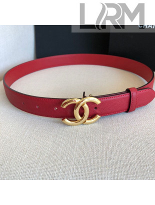 Chanel Calfskin Belt 30mm with CC Buckle Cherry Red