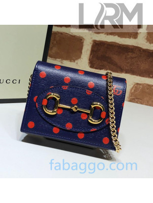 Gucci Dotted Leather Card Case Wallet With Chain WOC 623180 Blue 2020