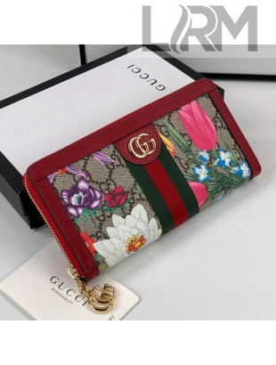 Gucci Ophidia GG Flora Zip Around Wallet 523154 Red 2019