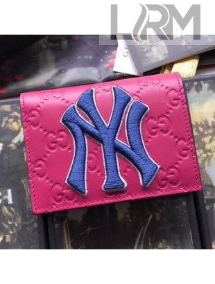 Gucci Signature Leather NY Yankees Card Case Fuchsia 2019