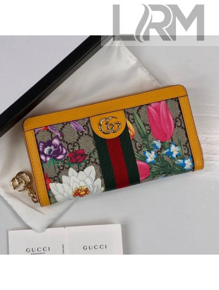 Gucci Ophidia GG Flora Zip Around Wallet 523154 Yellow 2019