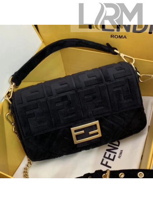 Fendi FF Velvet Medium Baguette Flap Bag Black 2019