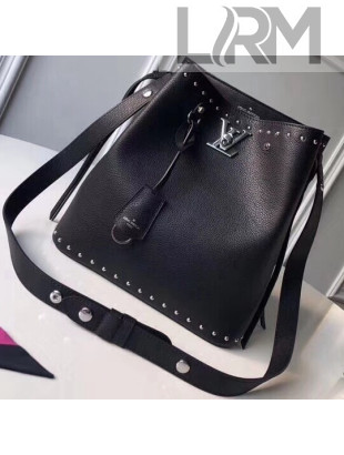 Lousi Vuitton Lockme Bucket Bag in Studs Soft Calfskin M43878 Noir 2018