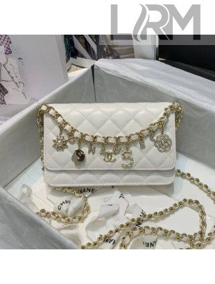 Chanel Quilted Lambskin Wallet on Chain WOC with Chain Charm AP1960 White 2020