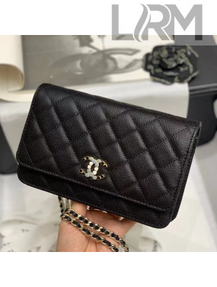 Chanel Quilted Calfskin Stone CC Wallet on Chain WOC AP2021 Black 2021