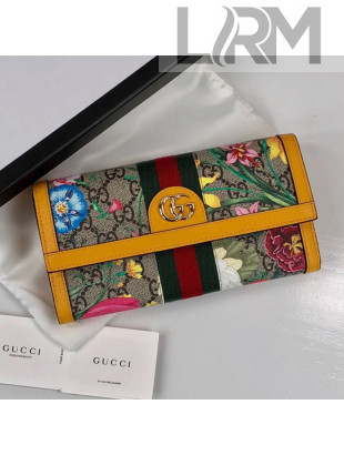 Gucci Ophidia GG Flora Continental Wallet 523153 Yellow 2019
