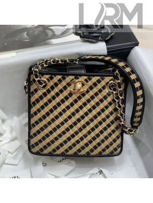 Chanel Raffia Drawstring Bucket Bag AS2421 Beige/Black 2021