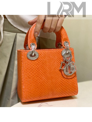 Dior Mini Lady Dior Bag in Python Leather Orange 2021