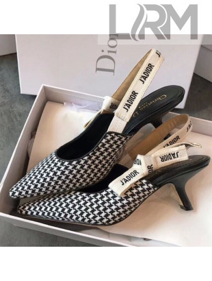 Dior J'Adior Houndstooth Fabric Slingback Mid-Heel Pump Black/White 2019