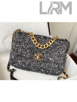 Chanel 19 Tweed Large Flap Bag AS1161 Black/White 2021