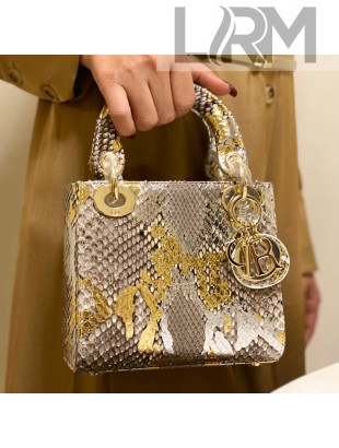 Dior Mini Lady Dior Bag in Python Leather Grey/Gold 2021