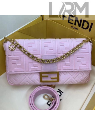 Fendi FF Velvet Large Baguette Flap Bag Pink 2019