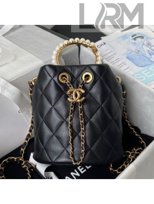Chanel Lambskin Bucket Bag with Pearl Handle AS2608 Black 2021