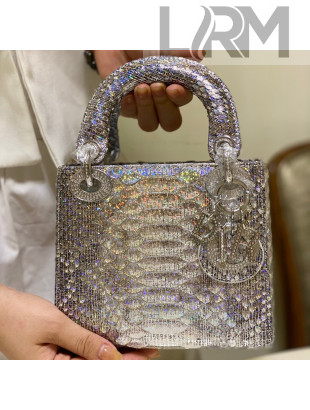 Dior Mini Lady Dior Bag in Python Leather Silver/Violet 2021